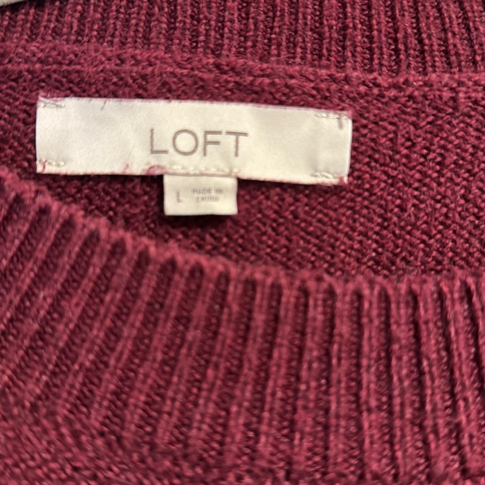 Ladies burgundy stripe Loft sweater with side buttons